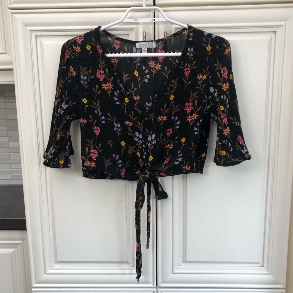Patrons of Peace women’s front tie floral blouse